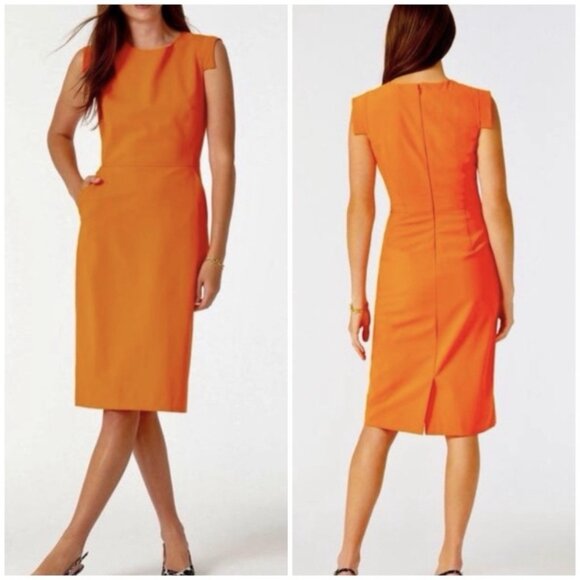 J. Crew Resume Sheath in Neon Orange Italian Stretch Wool Dress Sz 0 - Picture 10 of 11
